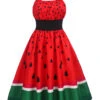 Red 1950s Watermelon Patchwork Dress