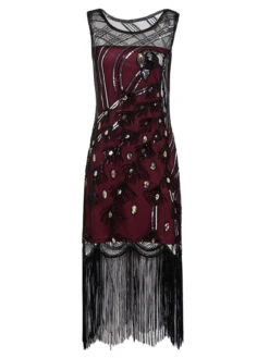 Wine Red 1920s Peacock Flapper Dress