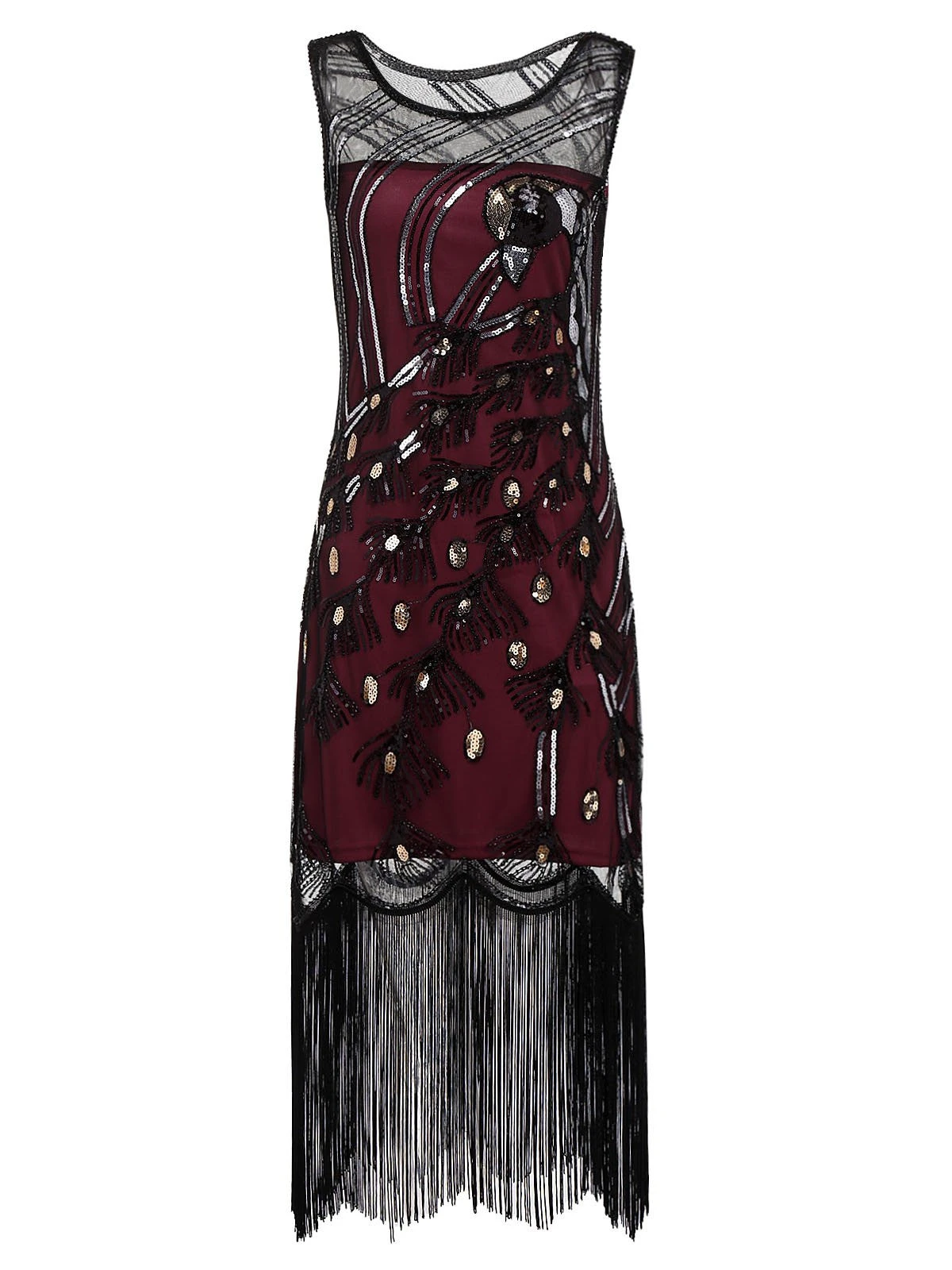 Wine Red 1920s Peacock Flapper Dress 3 Wine Red 1920s Peacock Flapper Dress