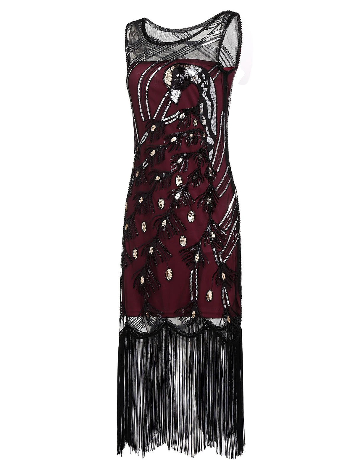 Wine Red 1920s Peacock Flapper Dress 4 Wine Red 1920s Peacock Flapper Dress - Image 2