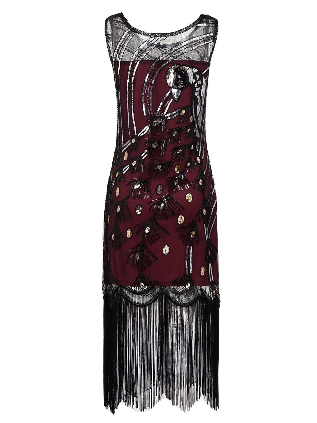 Wine Red 1920s Peacock Flapper Dress 5 Wine Red 1920s Peacock Flapper Dress - Image 3