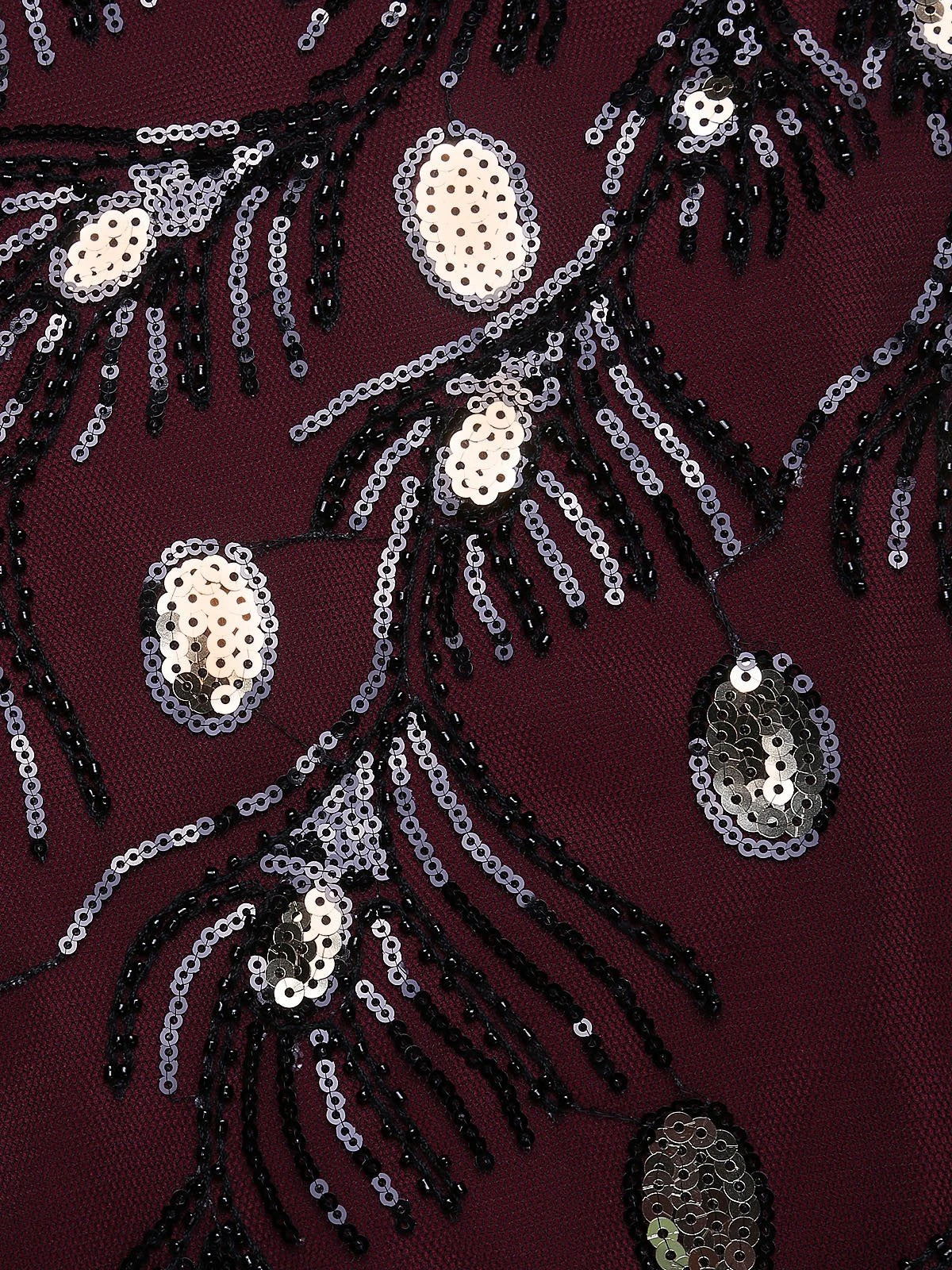 Wine Red 1920s Peacock Flapper Dress 6 Wine Red 1920s Peacock Flapper Dress - Image 4