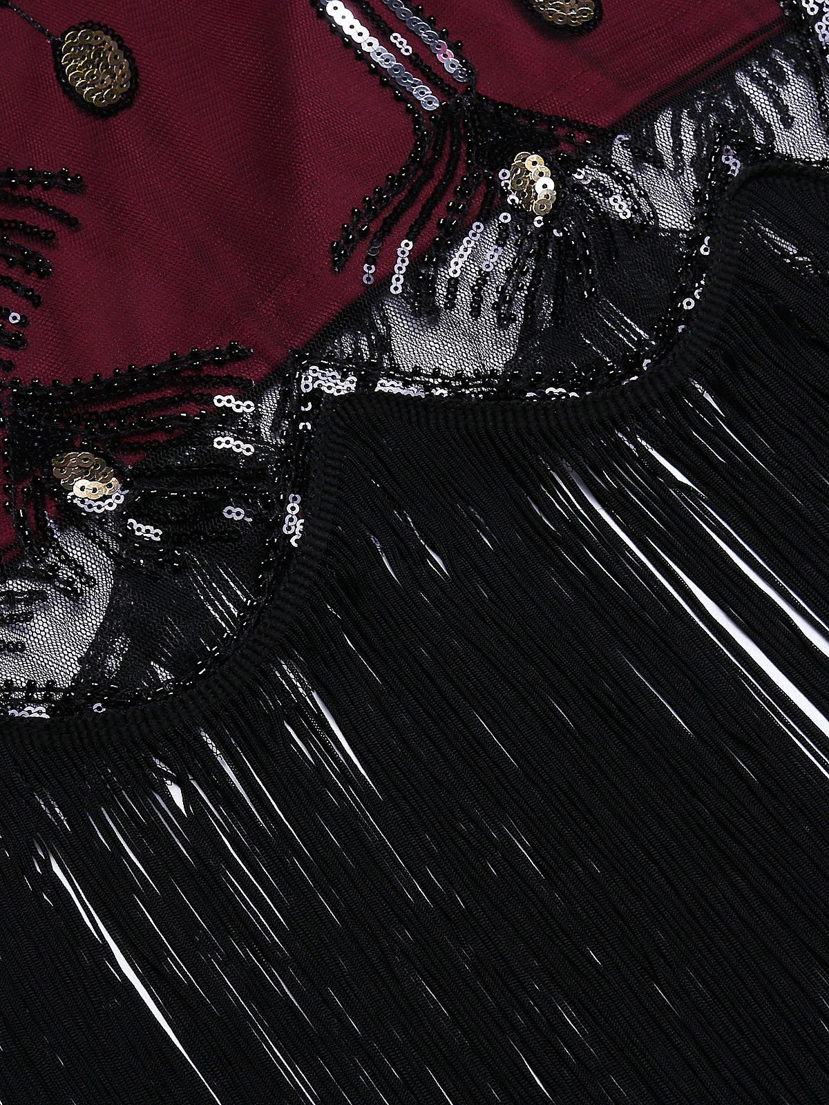 Wine Red 1920s Peacock Flapper Dress 8 Wine Red 1920s Peacock Flapper Dress - Image 6