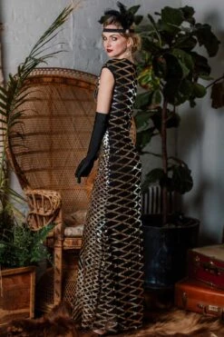 [US Warehouse] Gold 1920s Sequin Maxi Dress -BUNBUN Fancy Clothing Shop SCH000309 GO 3