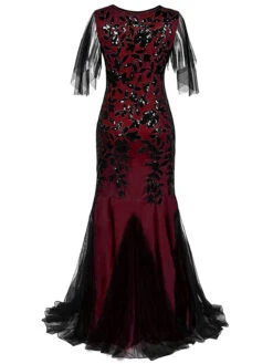 [US Warehouse] Wine Red 1920s Sequin Maxi Gowns Dress -BUNBUN Fancy Clothing Shop SCH000313 WR 3