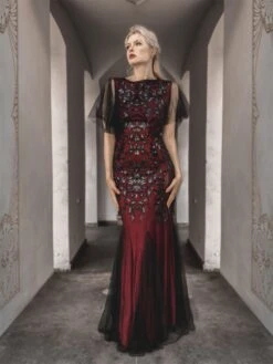 [US Warehouse] Wine Red 1920s Sequin Maxi Gowns Dress -BUNBUN Fancy Clothing Shop SCH000313 WR S 12