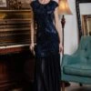 [US Warehouse] Blue 1920s Embroidery Sequin Maxi Dress -BUNBUN Fancy Clothing Shop SCH000377 BL 34