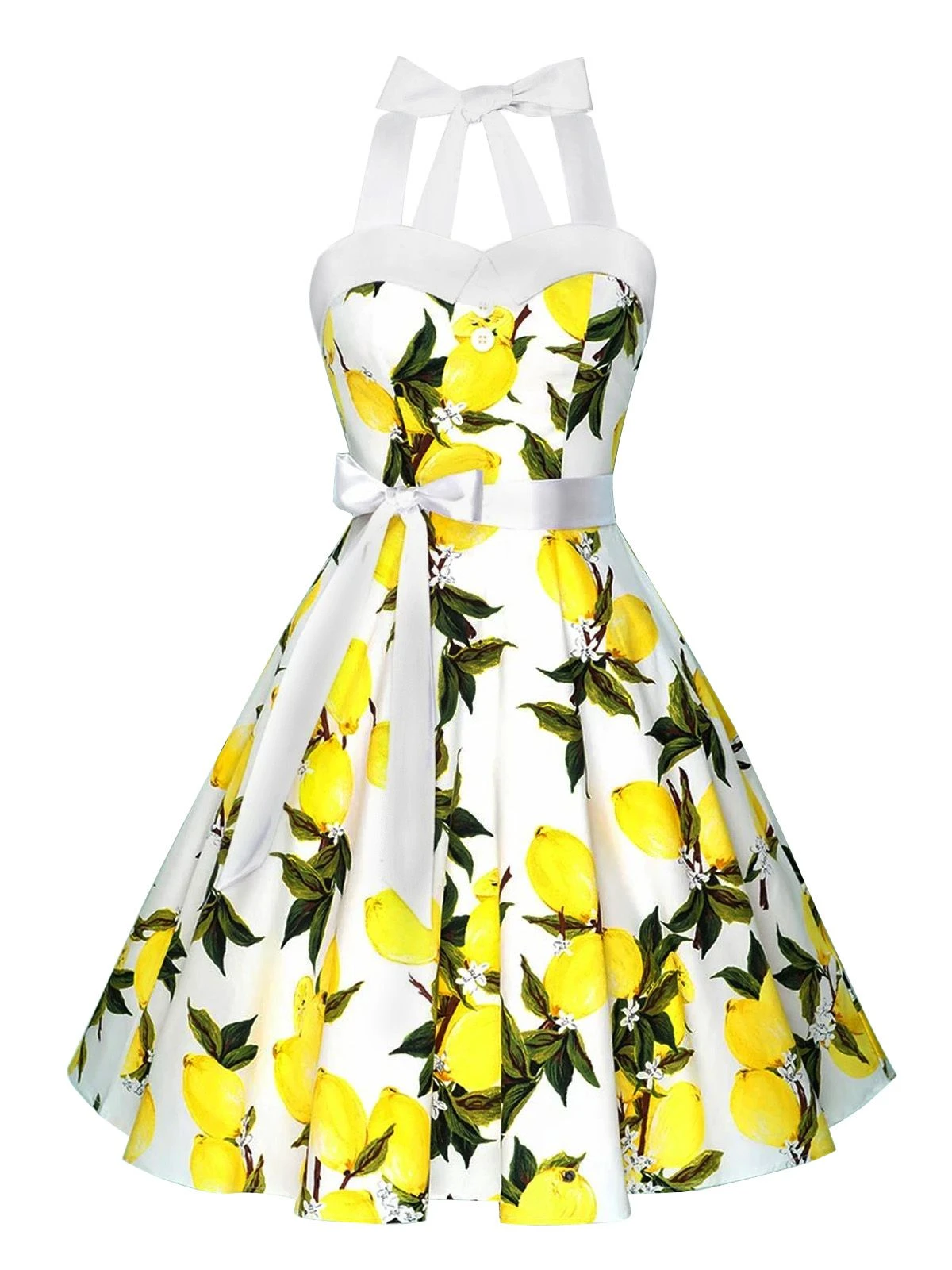 White 1950s Lemon Halter Swing Dress 4 White 1950s Lemon Halter Swing Dress - Image 2