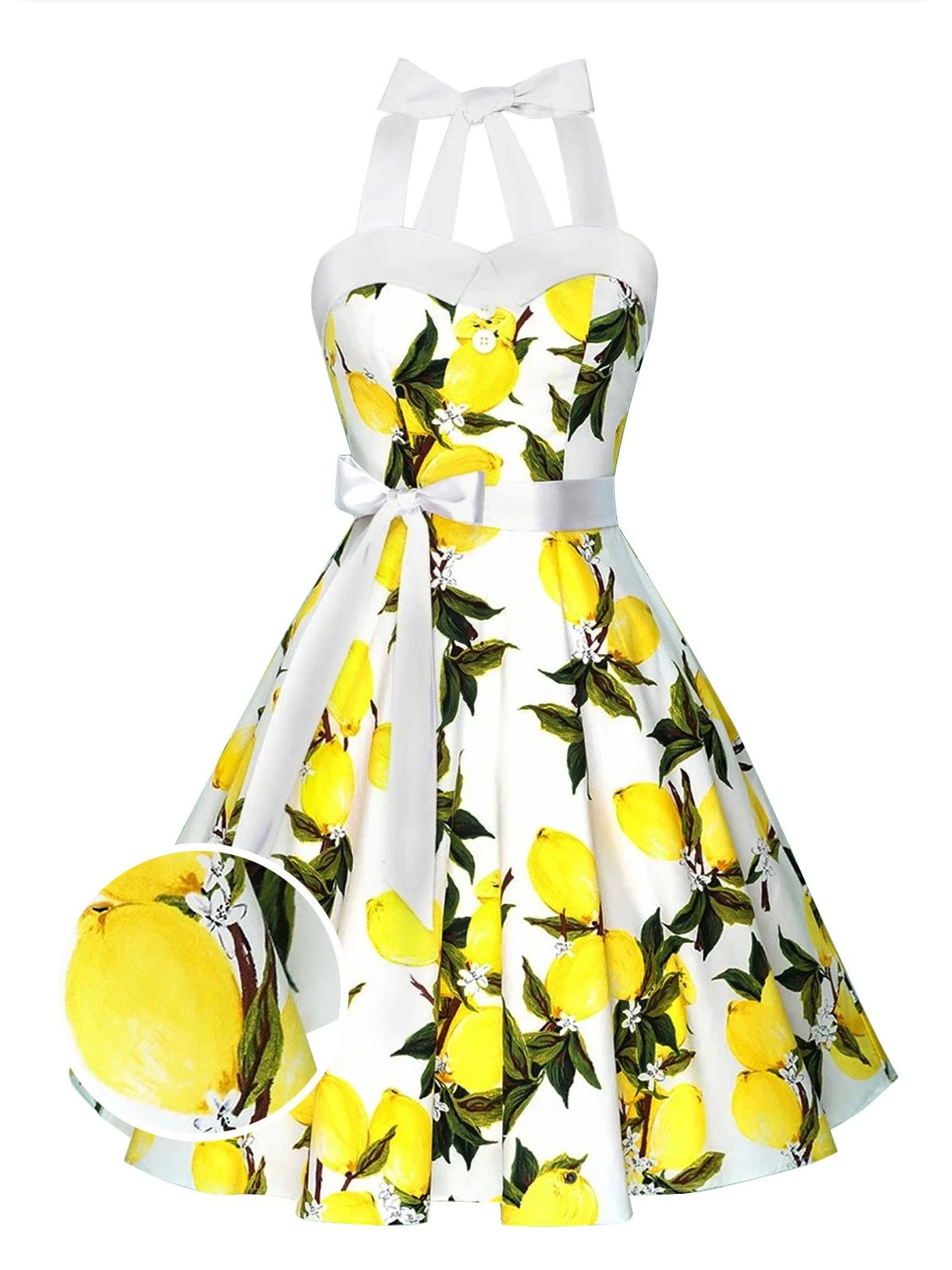 White 1950s Lemon Halter Swing Dress 3 White 1950s Lemon Halter Swing Dress