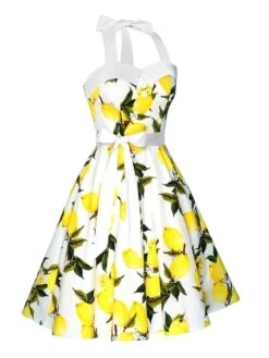 White 1950s Lemon Halter Swing Dress 8 White 1950s Lemon Halter Swing Dress -BUNBUN Fancy Clothing Shop SCH000478 PAT1 3