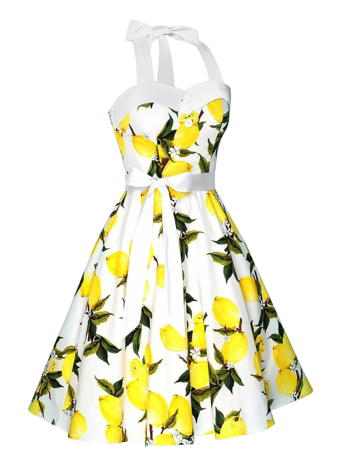 White 1950s Lemon Halter Swing Dress 5 White 1950s Lemon Halter Swing Dress - Image 3