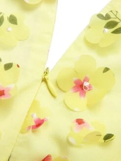 Yellow 3D Floral Puff Sleeves Swing Dress -BUNBUN Fancy Clothing Shop SCH000538 5