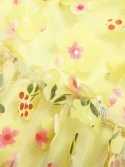 Yellow 3D Floral Puff Sleeves Swing Dress -BUNBUN Fancy Clothing Shop SCH000538 6