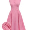 Pink 1950s Doll Collar Solid Dress -BUNBUN Fancy Clothing Shop SCH000552