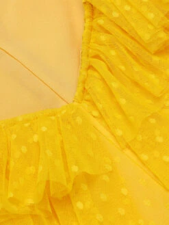 Yellow 1950s Dots Off-Shoulder Mesh Swing Dress -BUNBUN Fancy Clothing Shop SCH000554 5