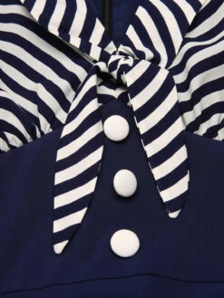 Navy Blue 1950s Striped Patchwork Dress -BUNBUN Fancy Clothing Shop SCH000659 4