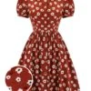 Red 1960s Floral Puff Sleeve Flared Dress -BUNBUN Fancy Clothing Shop SCH000715 01 compressed
