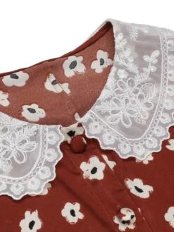 Red 1960s Floral Puff Sleeve Flared Dress -BUNBUN Fancy Clothing Shop SCH000715 4 compressed