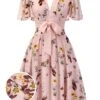 [US Warehouse] Pink Flowers And Birds Bowknot V-Neck Dress -BUNBUN Fancy Clothing Shop SCH000725 01 c38de4ad 4227 4a91 a6c3 38c9329641bb