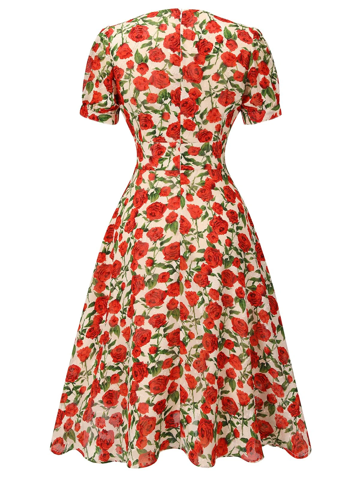 Red 1940s Rose V-Neck Swing Dress 6 Red 1940s Rose V-Neck Swing Dress - Image 4