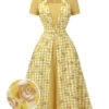 Yellow 1950s Plaid Rose Panel Raglan Dress -BUNBUN Fancy Clothing Shop SCH000985 01