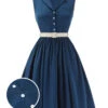 1960s Navy Blue Sleeveless Lapel Dress