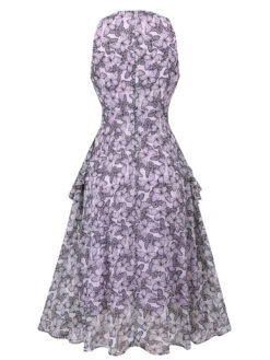 Purple 1930s Butterfly V-Neck Sleeveless Dress -BUNBUN Fancy Clothing Shop SCH001058 3