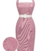 Pink 1960s Halter Stripes Belted Bodycon Dress -BUNBUN Fancy Clothing Shop SCH001111 01 compressed