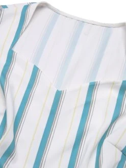 Blue 1950s Stripes Patchwork Pocketed Dress 18 Blue 1950s Stripes Patchwork Pocketed Dress -BUNBUN Fancy Clothing Shop SCH001112 4 compressed