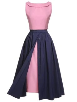 3PCS Pink 1960s Bow Blouse & Spaghetti Dress & Umbrella Skirt -BUNBUN Fancy Clothing Shop SCH001205 1