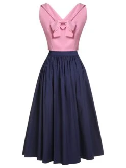 3PCS Pink 1960s Bow Blouse & Spaghetti Dress & Umbrella Skirt -BUNBUN Fancy Clothing Shop SCH001205 3