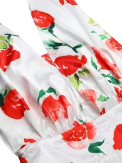 White 1950s Watercolor Rose Halter Dress -BUNBUN Fancy Clothing Shop SCHL000010 4