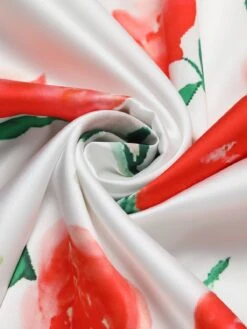 White 1950s Watercolor Rose Halter Dress -BUNBUN Fancy Clothing Shop SCHL000010 6