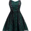 Green 1980s Skull Pattern Gothic Style Dress -BUNBUN Fancy Clothing Shop SCHL000026 G 1 86d702b1 9cb0 4092 9551 4f586a67623e
