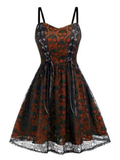 Black 1980s Skull Pattern Gothic Style Dress -BUNBUN Fancy Clothing Shop SCHL000026 O 1 1