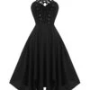 Black 1950s Spaghetti Strap Gothic Style Dress 1 Black 1950s Spaghetti Strap Gothic Style Dress -BUNBUN Fancy Clothing Shop SCHL000027 1