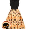 Black & Yellow 1950s Pumpkin Bat Spider Dress -BUNBUN Fancy Clothing Shop SCHL000029 01