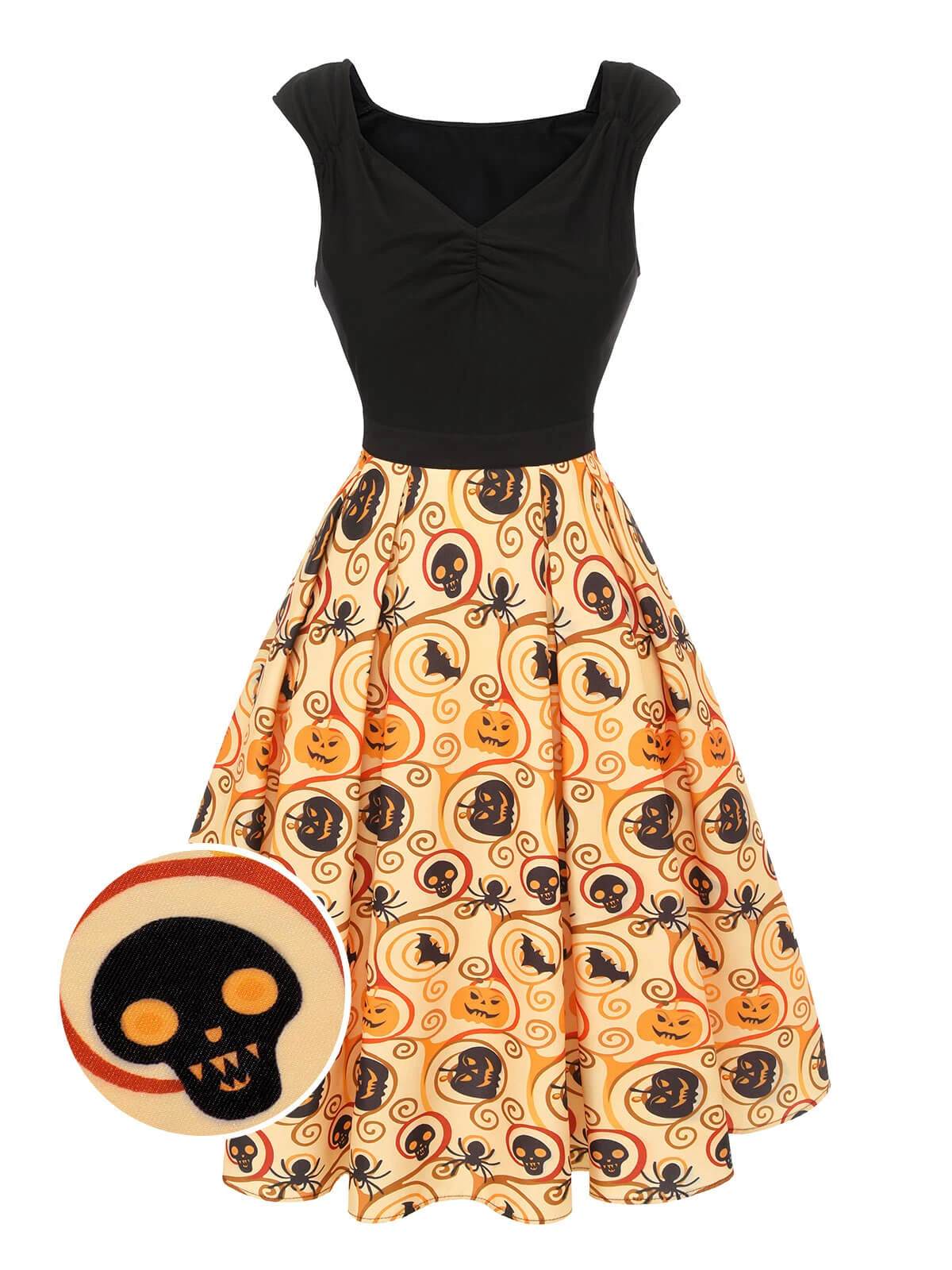 Black & Yellow 1950s Pumpkin Bat Spider Dress 3 Black & Yellow 1950s Pumpkin Bat Spider Dress