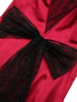 Deep Red 1930s Solid Bow Decor Fishtail Dress -BUNBUN Fancy Clothing Shop SCHL000034 5