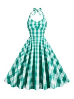 1950s Plaid Halter Swing Dress -BUNBUN Fancy Clothing Shop SCHL000115 G 1