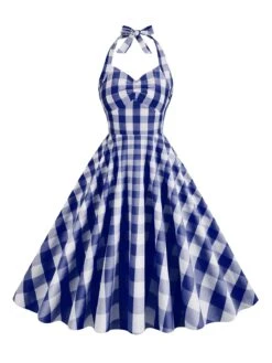 1950s Plaid Halter Swing Dress -BUNBUN Fancy Clothing Shop SCHL000115 NB 1
