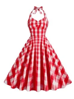 1950s Plaid Halter Swing Dress -BUNBUN Fancy Clothing Shop SCHL000115 R 1