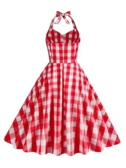 1950s Plaid Halter Swing Dress -BUNBUN Fancy Clothing Shop SCHL000115 R 2