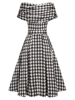 Black 1950s Houndstooth Short Sleeve Belted Dress -BUNBUN Fancy Clothing Shop SCHL000128 3 compressed