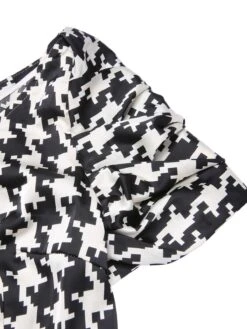 Black 1950s Houndstooth Short Sleeve Belted Dress -BUNBUN Fancy Clothing Shop SCHL000128 5 compressed