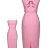 2PCS Pink 1960s Lapel Bowknot Blouse & Solid Spaghetti Strap Dress -BUNBUN Fancy Clothing Shop SCHL000172 01 1