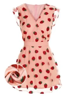 Pink 1960s Strawberry Mesh Mini Dress