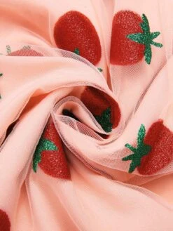 Pink 1960s Strawberry Mesh Mini Dress 13 Pink 1960s Strawberry Mesh Mini Dress -BUNBUN Fancy Clothing Shop SCHL000179 4 compressed