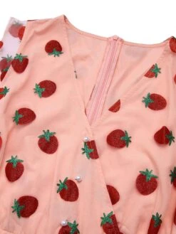 Pink 1960s Strawberry Mesh Mini Dress 15 Pink 1960s Strawberry Mesh Mini Dress -BUNBUN Fancy Clothing Shop SCHL000179 6 compressed