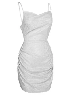 Silver 1960s Spaghetti Strap Sparkling Mini Dress -BUNBUN Fancy Clothing Shop SCHL000370 2 compressed